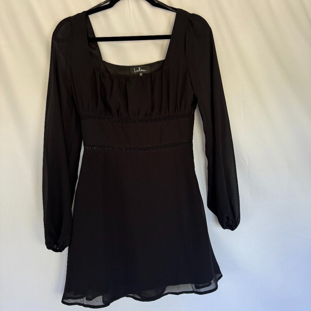 Lulus Black Babydoll Dress XS waist with design flare skirt lined - 0405